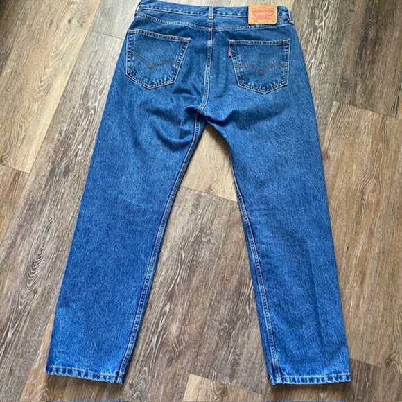 Levi’s 505 Men’s Jeans 34 Blue Straight Leg Classic Fit Cotton Dark wash Denim - Picture 4 of 12